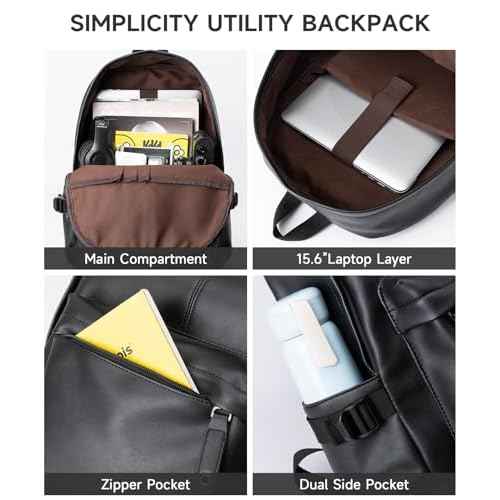 Leather Backpack for Men Black Large Backpack Fit 15.6inch Laptop Rucksack Waterproof for business Commute Casual Daypack