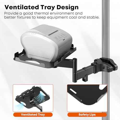 PUTORSEN Adjustable Pole Mount Printer Stand£¬Printer Pole Mount with 7.2x9.2 Inch Storage Tray for Thermal Printers, Full Motion Arm Holds 11 lbs, Fits 1.1-2.36 Inch Tube Diameters