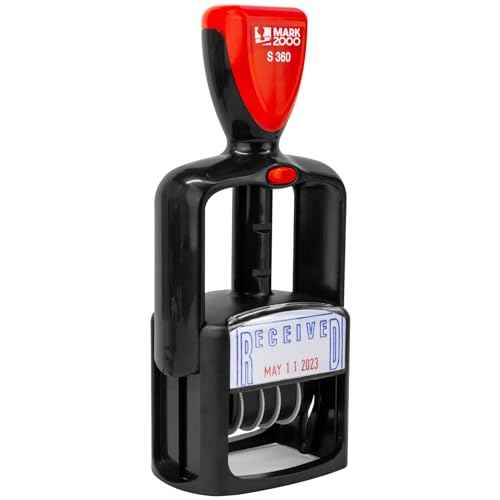 Self-Inking Rubber Date Office Stamp with Received Phrase - Blue Ink & Date Red Ink - 12-Year Band