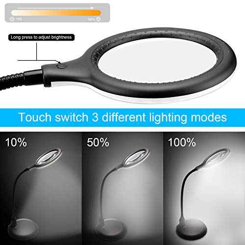 Magnifying Glass Lamp,5X Magnifier LED Light and Flexible Neck,Magnifying Lamp USB Powered,Perfect for Reading,Hobbies,Task Crafts or Workbench