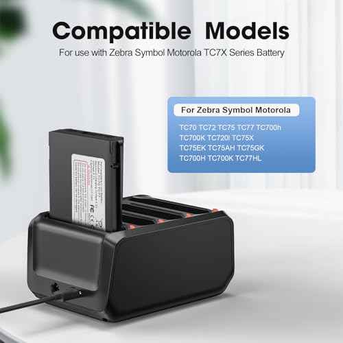 Battery Charger for Zebra Symbol TC70 TC72 TC75 TC77 TC700h TC700k TC720l TC75x TC75EK TC75AH TC75GK TC700H TC700K TC77HL, 4-Slot Charging Cradle Charging Accessories for Scanner