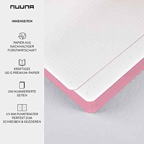 nuuna Notebook A5+ | Graphic L - Sweet Joe | 3.5 mm Dot Grid | 256 Numbered Pages | 120 g Premium Paper | Rose Leather | Sustainably Produced in Germany