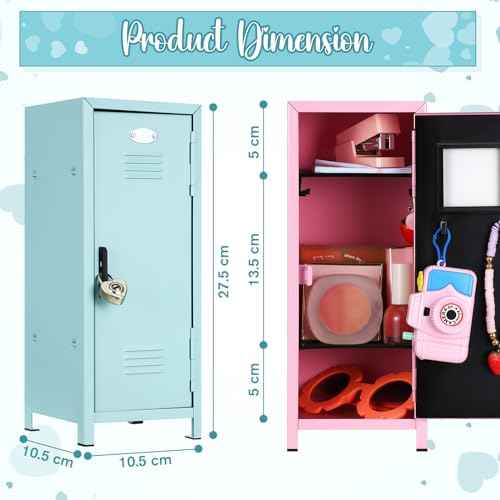 2 Pcs Christmas Mini Locker with Lock and 2 Keys 10.8 Inch Miniature Small Storage Locker Real Littles Cute for Xmas Santa Desktop School Home Office Container(Pink Teal)