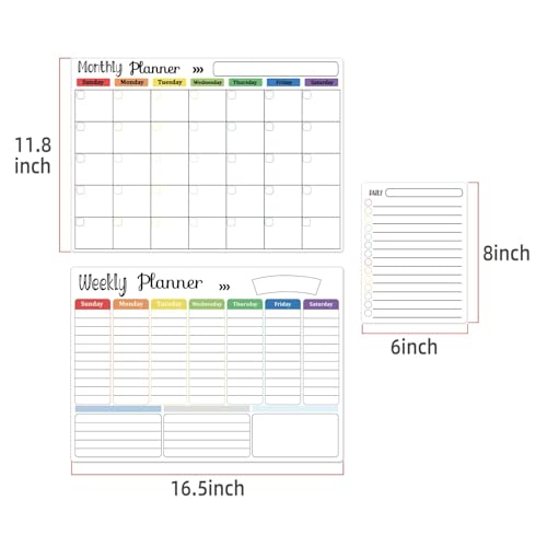 Hivillexun Magnetic Dry Erase Calendar Whiteboard Set (3-Pack) for Fridge, Wall, and Refrigerator Organization ? Monthly, Weekly, and Daily Planners with 8 Markers and Eraser