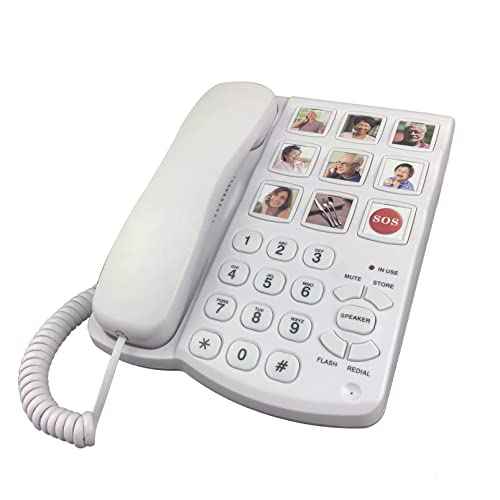 Corded Big Button Picture Phone for Seniors with Speaker Redial, Hands Free Landline Desk Telephone, Amplied Large Button Home Phones
