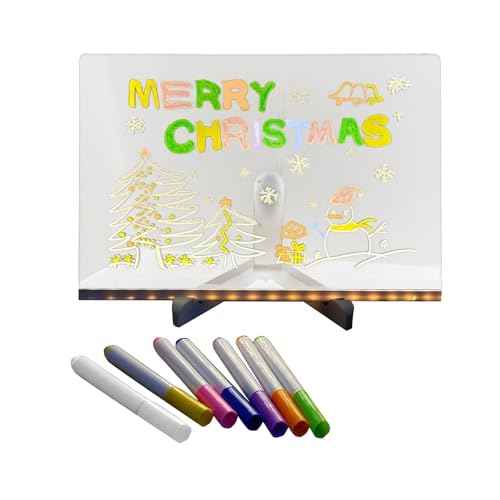 LED Note Board with Colors, LED Neon Message Board,Reusable Dry Erase Sign for Restaurants,Home and Office 7 Colored Pens (7 Color pens, 11.8x7.8 inch)