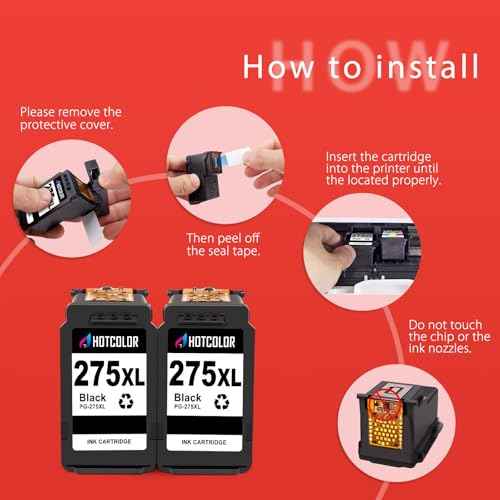PG-275XL Black Ink Cartridges Replacement for Canon 275 Black Ink for Canon Ink 275 and 276 for Canon 275 and 276 Ink cartridges 275XL for Canon TR4720 TS3522 TR4700 TS3500 TR4722 (2 Black)