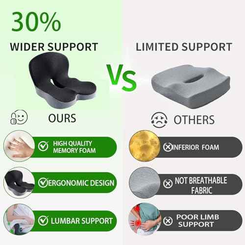 Memory Foam Buttocks Cushion for Office Chair Truck Driver Truck Seat Cushion Ergonomic Driver Seat Cushion with Lumbar Support & Sciatica Back Pain Relief, Car Seat Cushions for Driving