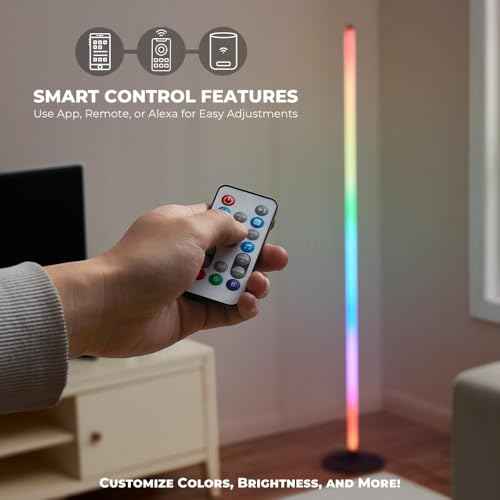 MYZI LED Floor Lamp, RGB Corner Lamp, Smart Corner Floor Lamp with Remote, Alexa, and App Control, Dimmable Lamp with Music Sync