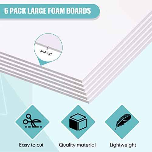 Kathfly 6 Pack Large Foam Boards Bulk 3/16 inch Thickness Giant Foam Core Board Presentation Board Multipurpose Blank Board for Presentation Project Crafts Mounting School Display(30 x 40 Inch,White)