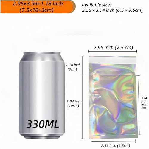 PABCK 100 Pack 2.95x3.94+1.18 inch Holographic Metallic Poly Mailers Self Sealing Packaging Aluminum Foil Glitter Bags Shipping Envelopes Mailing Storage Pouches for Shipping Packaging