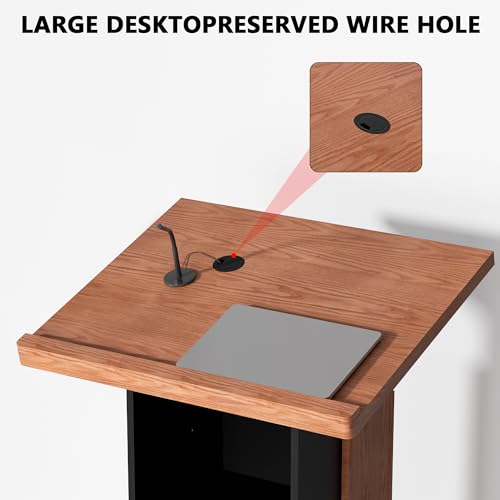 LayBurst Podium Stand with Lockable Wheels - Wood Lectern with Storage (Wood & Black) 15mm Particle Board