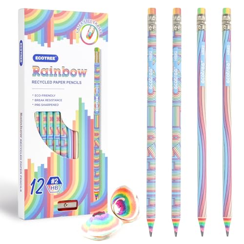 Rainbow Pencils Set - Pre-Sharpened #2 HB Eco-Friendly 12 Pack for School & Office