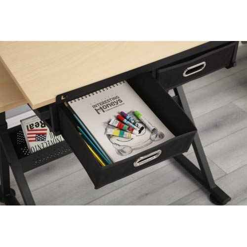 Kelligo Adjustable Drafting Table, Adjustable Drawing Drafting Table Desk with 2 Drawers for Home Office and School with Stool (White Oak)