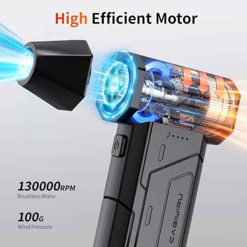 Compressed Air Duster,130000RPM Super Power Cordless Air Duster,Rechargeable Brushless Blower,3 Gear Adjustable Mini Blower with LED Light,Dust Remover for Computer/House/Outdoor/Car