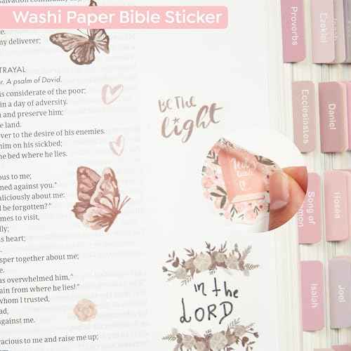 BLIEVE- Bible Tabs, Rosey Edition with Stickers Included, Laminated Bible Tabs for Women and Men, Bible Accessories and Bible Study Supplies, Bible Book Tabs and Sticker Labels Designed for Bibles