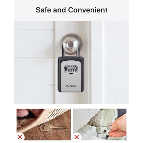 Puroma Lock Box, Large Key Lock Box Resettable Combination Code Lockbox, Portable Wall Mount Lockbox Security Safe Box for Outside Outdoor Home Office Door Handle House Key, Gray (1 Pack)