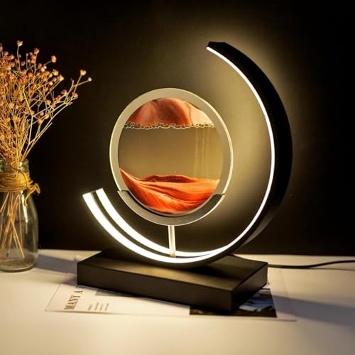 Moving Sand Art Lamp, Sand Art Kits Table Lamp 3D 3 Colors Desktop Light Relaxing Desk Decor with Stand for Home Office Decor (Red)