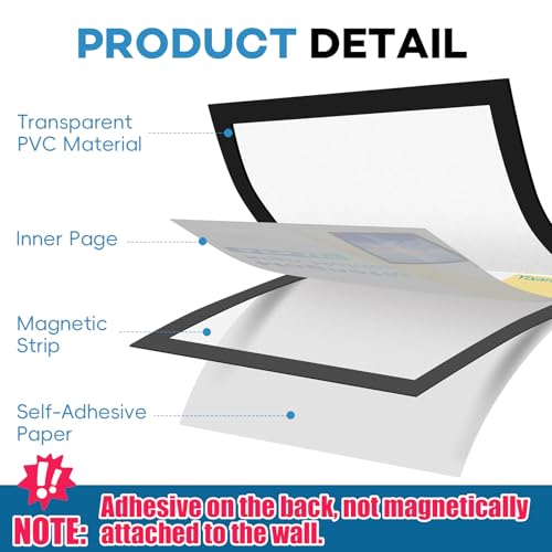 YixangDD 5 Pack Magnetic Sign Holder 8.5 x 11, Self-Adhesive Magnetic Wall Mount Sign Holder, Magnetic Document Holder for Wall Window Office Poster Store