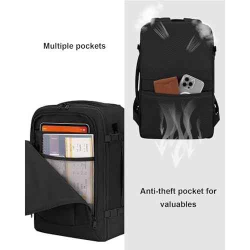 ECOHUB 17'' Small Travel Backpack, United Airlines Personal Item Bag 16.7"x10"x8" with 13 Pockets Carry on Backpack with USB Port Luggage Sleeve Travel Essentials for Men Women Water Resistant, Black