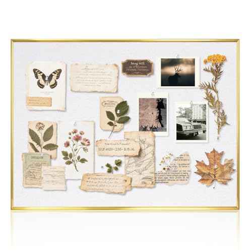 Linen Bulletin Board, 24"x18", White Cork Board for Wall, Gold Aluminum Frame, Upgraded Canvas Pinning Surface, 10 Push Pins, White