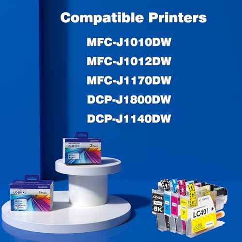 LC401XL Ink Cartridges for Brother Printers Replacement for Brother LC401XL LC401 Ink Cartridges for Brother MFC-J1010DW MFC-J1170DW MFC-J1012DW Printer (Black Cyan Magenta Yellow, 4 Pack)