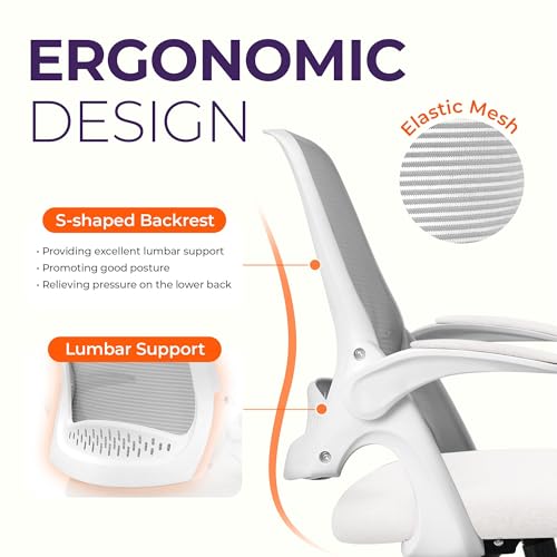 Neo Chair Ivory Mesh Office Desk Chair with Flip-Up Armrests, Ergonomic Support