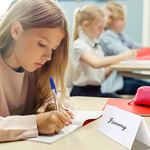 Seajan 24 Sets Reusable Name Tent Cards with Black Dry Erase Markers and Eraser Dry Erase Name Tents for Meetings White Name Plate for Weddings Classroom Office, 8.66 x 1.97 x 2.76 Inch