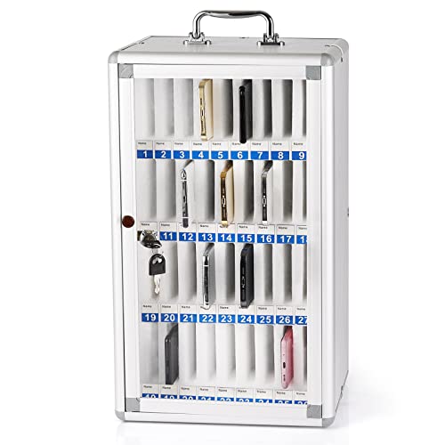 36 Slots Aluminum Alloy Pocket Chart Storage Cabinet for Cell Phones,Wall-Mounted with a Locked,Can be Carried by Hand (36 Slots)