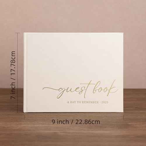 Elegant Wedding Guest Book for Wedding Reception, Beautiful Guestbook for Baby Shower Decor, 100 Blank Pages for Sign in, Polaroid Pictures and Photos, Linen Cover (2025, Beige)