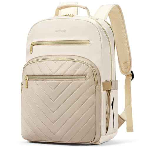 BOSTANTEN 15.6 Inch Laptop Backpack for Women- College Teacher Computer Bag Travel Backpack Purse, Beige