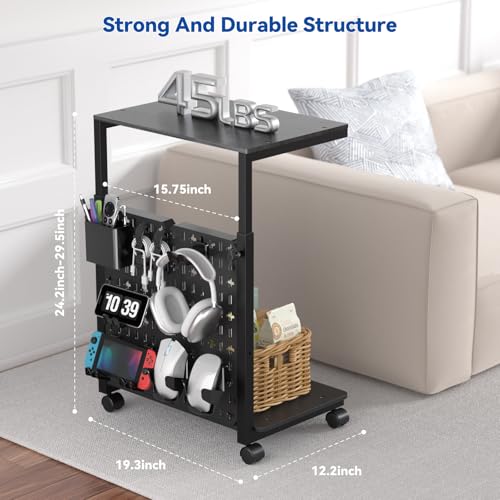 KONDOUND Height-Adjustable 2-Tier Computer Tower Stand with Locking Wheels
