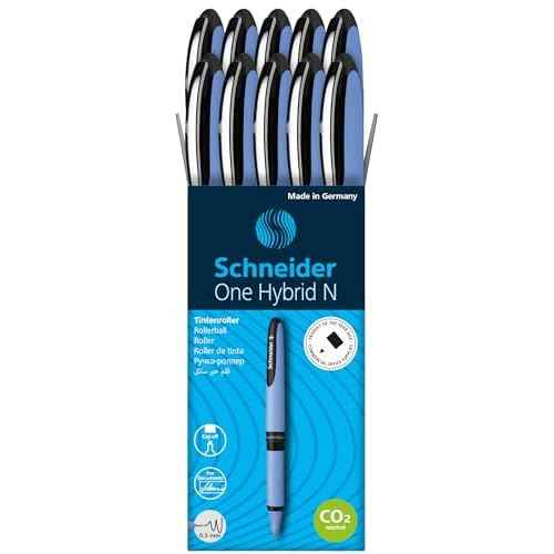 Schneider One Hybrid N Rollerball Pen, 0.5 mm Hybrid Needle Tip, Light Blue Barrel, Black Ink, Box of 10 Pens (183501)