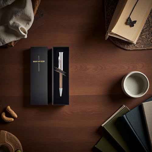 Christian Gifts for Men: Engraved Man of God Luxury Walnut Wood Rollerball Pen - Perfect Pastor Appreciation, Father's Day & Christian Graduation Gifts 5pcs (5)