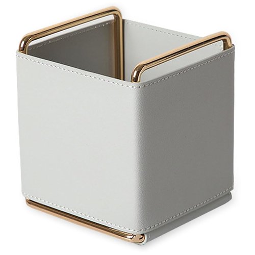 ccotikosee PU Leather Desktop Organizer for Pens, Cotroller, Keys, Glasses, Makeup Brushes Holder, 4.3" Compact Size Pencil Table Caddy Storage, Multipurpose for Office & Home Decor (Grey)