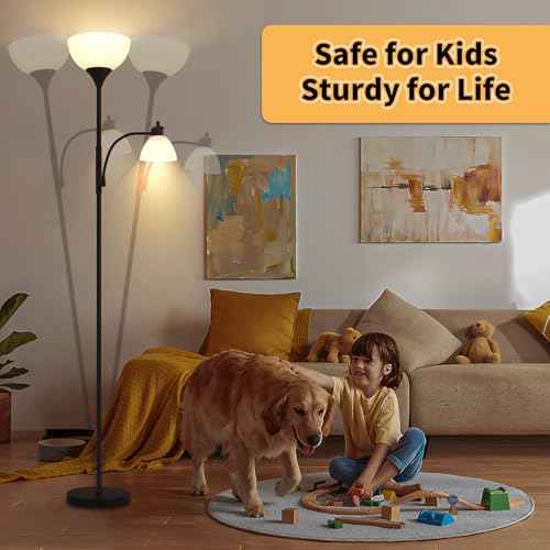 Floor Lamps for Living Room, Stepless Dimmable Standing Lamp, Bright 9w+5w LED Bulbs Included, Adjustable Gooseneck Reading Light, Tall Lamp for Living Room Corner Bedroom Office and Diningroom