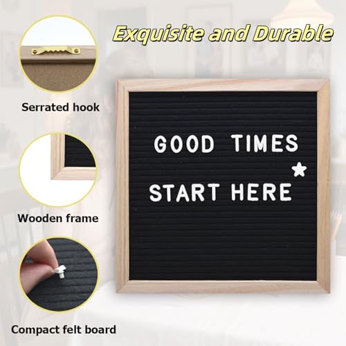 INTOMYTH Felt Letter Board 10x10 Inches with 336 Letters & Symbols - Flat Black