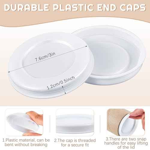 Taiyin 100 Pieces 3 Inch Mailing Tubes Plastic End Caps Cardboard Shipping Tube End Caps Plastic White End Caps for Mailing Tubes, Round