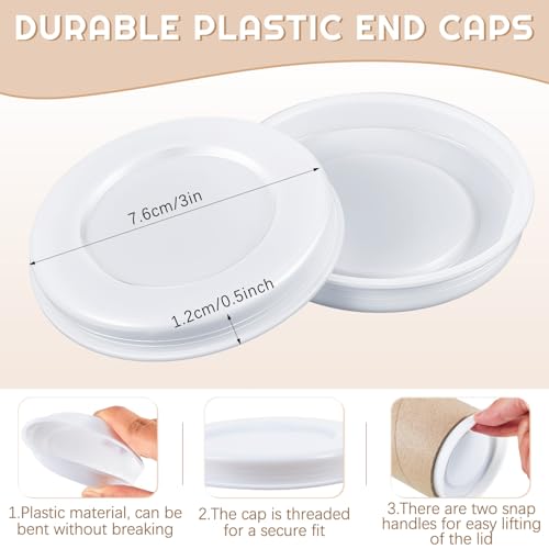 Taiyin 3 Inch Mailing Tube End Caps - 100 White Plastic Round Covers