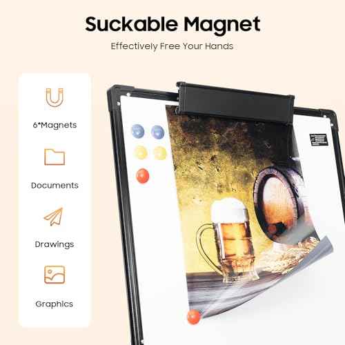 Magnetic Flipchart Stand Whiteboard with Non-Slip Tripod, Magnetic Portable Dry Wipe White Board with Height Adjustable, Foldable Whiteboards Hook Moving Flipchart Paper for School, Office