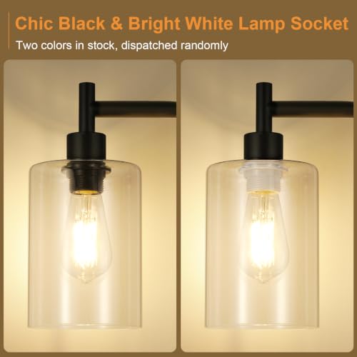 Ziisee Black & Clear Glass Shade Industrial Floor Lamp with LED Bulbs & Foot Pedal Switch