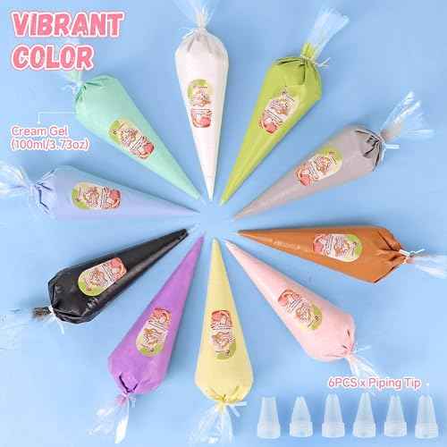 Cream Glue, 3PCS White Whipped Cream Glue Kit (Each 100g) with 6PCS Piping Tip, DIY Phone Case Kit for Decoration Craft Gift Fun for Birthday, Christmas