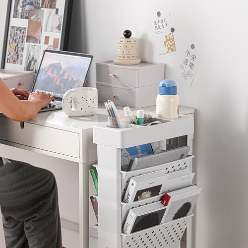 Large White CINPIUK Rolling Office Paper Organizer Cart with 5 Tiers Slim File Storage