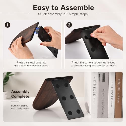 Lauvee Small Brown Black Walnut Book Ends - Heavy Duty & Non-Slip Wooden Shelf Organizer