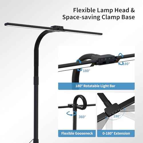 Full Spectrum LED Desk Lamp, Sun Lamp 15W Eye-Caring Table Light with CRI¡Ã95, Flicker-Free, Low Blue Light, 2700K-6500K, Stepless Dimming, 360¡Æ Arm, Clamp Base for Office & Study