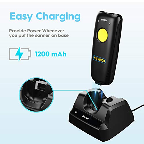 NADAMOO Yellow Wireless Barcode Scanner with Charging Dock - 1D/2D QR Code Reader for Inventory