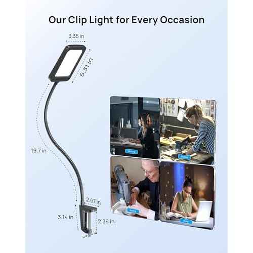 TROND LED Desk Lamp with Clamp, 1000LM Super Bright 3-Level Dimmable Desk Light 6000K Daylight, Extra-Long Flexible Gooseneck Clip on Light, Eye-Care Clamp Lamp for Painting, Workbench,Reading