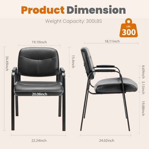Sweetcrispy Leather Waiting Room Chair, Comfy Guest Chairs with Padded Arms for Reception Conference Side Office Desk Home, Inky