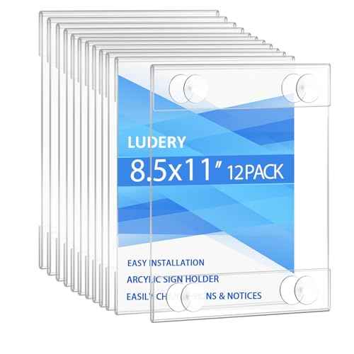 Acrylic Window Sign Holder 8.5 X 11 with 4 Suction Cups,Clear Acrylic Frames Glass Window Wall Mount,Advertising Signage Sign Holder for Mall, Office, Home, Store, Restaurant (12 Pack)