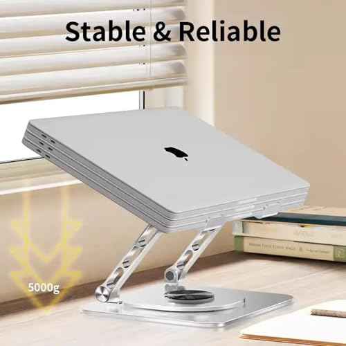 Adjustable Laptop Stand for Desk ? Portable Metal Laptop Riser with Ventilation, Foldable Notebook Holder for Home Office, Compatible with 10¡±-17¡± Laptops ? Silver